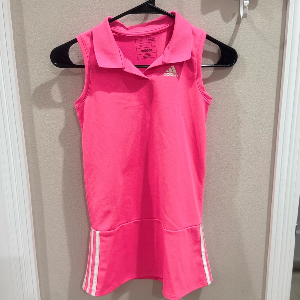 adidas Pink Sleeveless Polo Tennis Dress with Stripe Detail
